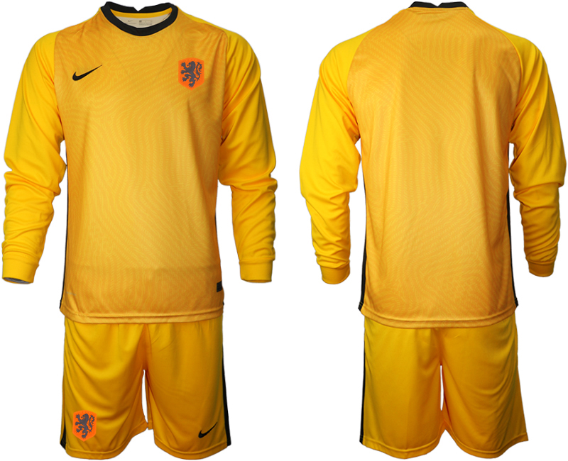 Men 2021 European Cup Netherlands yellow Long sleeve goalkeeper Soccer Jersey->netherlands(holland) jersey->Soccer Country Jersey